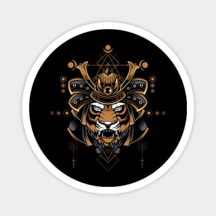 Roaring Samurai: Powerful Tiger Head with a Warrior's Helmet Magnet